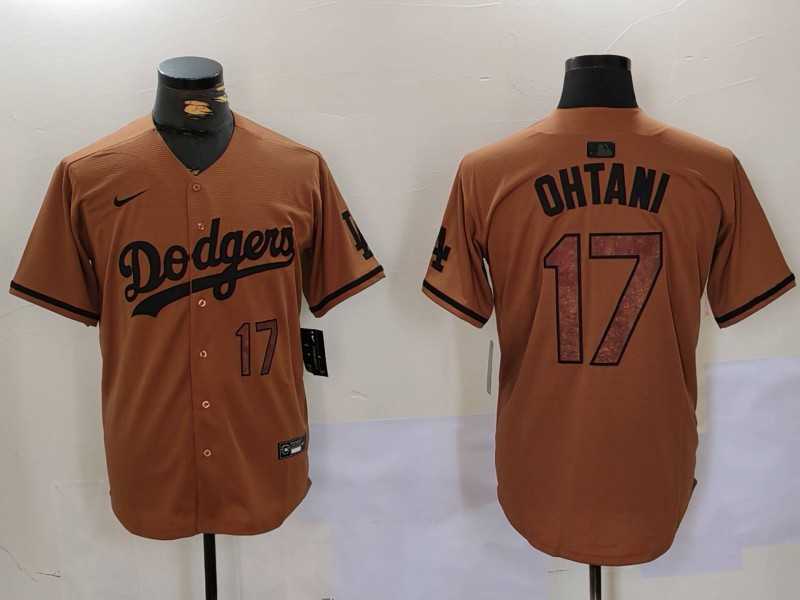Men%27s Los Angeles Dodgers #17 Shohei Ohtani Number Olive Cool Base Limited Stitched Jersey